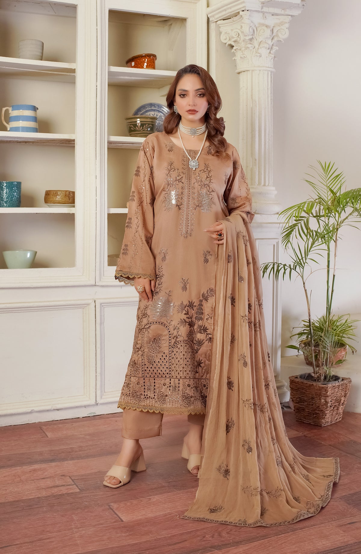 Marjjan Luxury Embroidered Viscose Unstitched 3 Piece Suit - MV-277 Skin - MRJ25BRD - Winter Collection