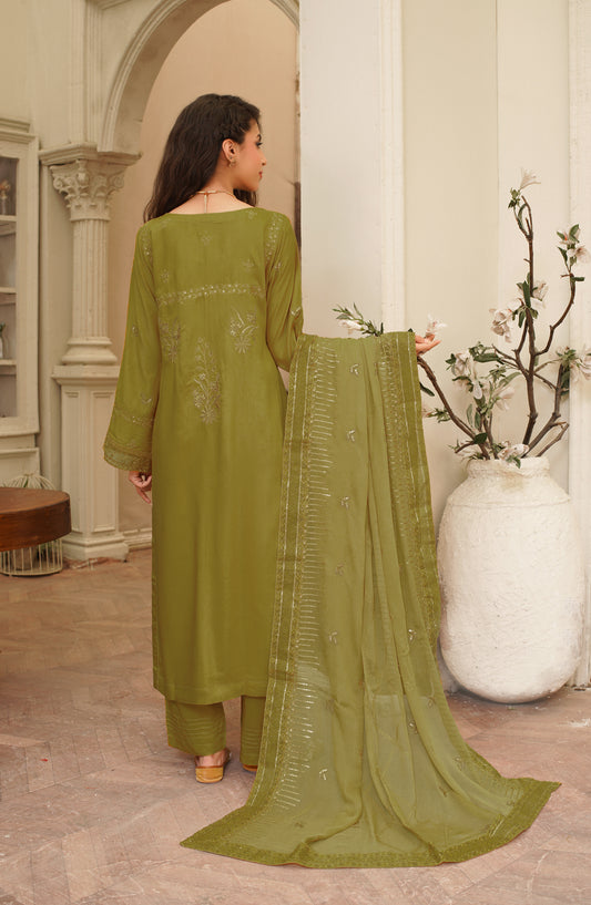 Marjjan Luxury Embroidered Viscose Unstitched 3 Piece Suit - MV-280 Green - MRJ25SED - Winter Collection