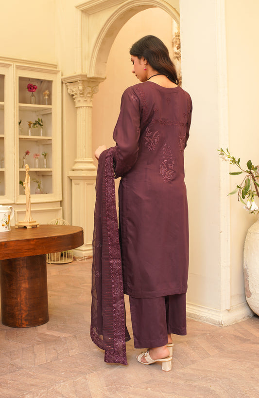 Marjjan Luxury Embroidered Viscose Unstitched 3 Piece Suit - MV-280 Purple - MRJ25SED - Winter Collection