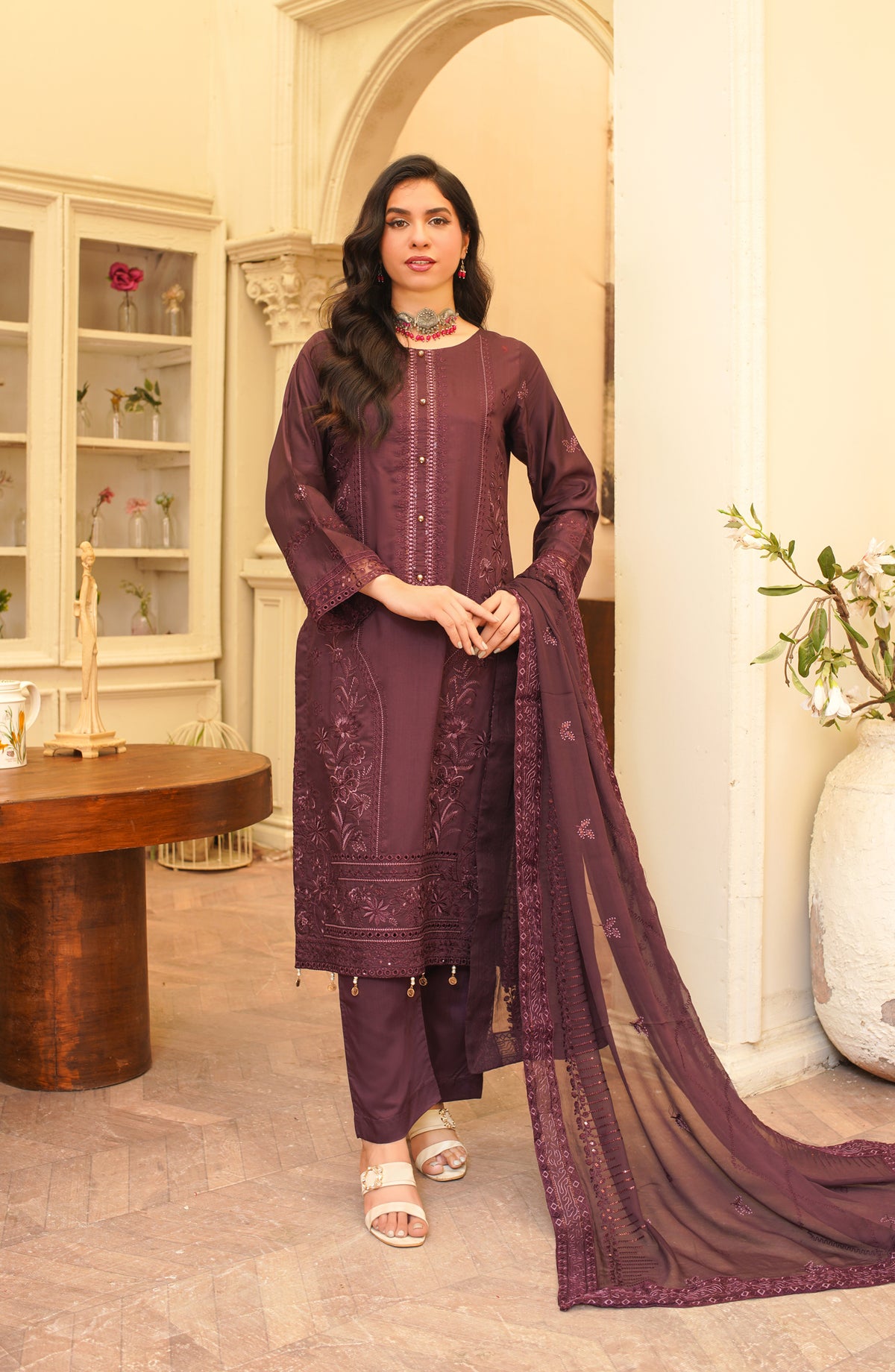 Marjjan Luxury Embroidered Viscose Unstitched 3 Piece Suit - MV-280 Purple - MRJ25SED - Winter Collection