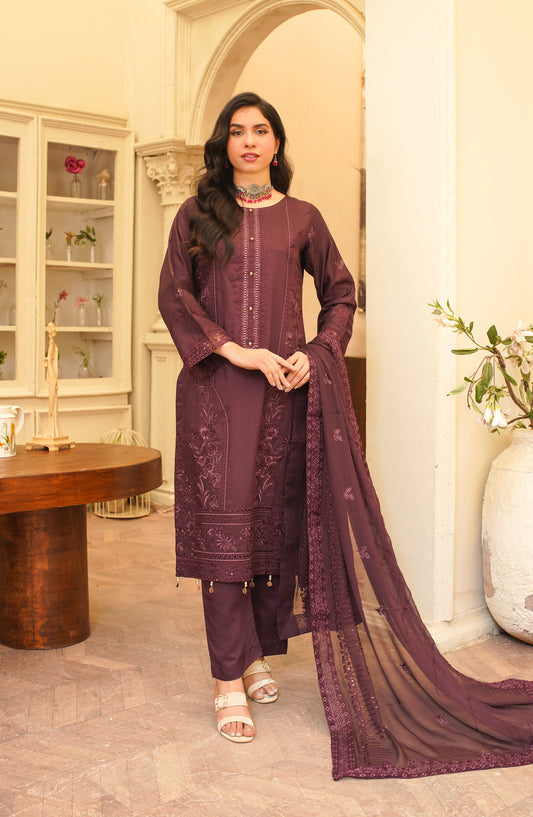 Marjjan Luxury Embroidered Viscose Unstitched 3 Piece Suit - MV-280 Purple - MRJ25SED - Winter Collection