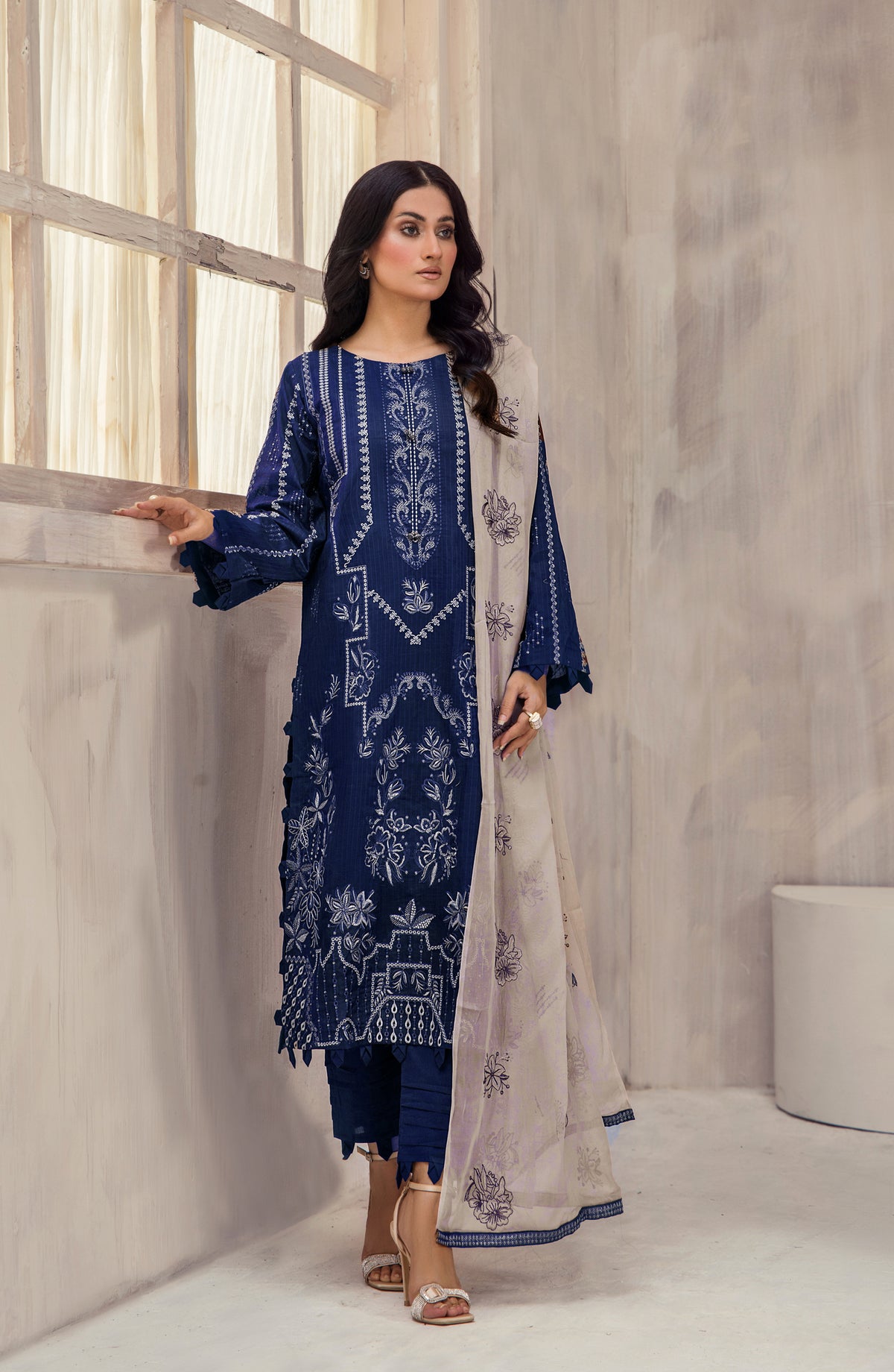 Marjjan Luxury Embroidered Viscose Unstitched 3 Piece Suit - MV-291 Blue - MRJ25CSV - Winter Collection