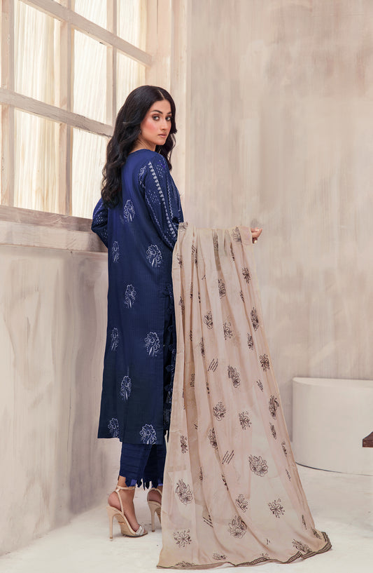 Marjjan Luxury Embroidered Viscose Unstitched 3 Piece Suit - MV-291 Blue - MRJ25CSV - Winter Collection