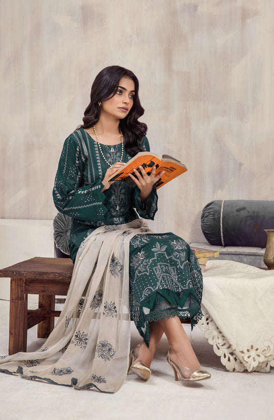 Marjjan Luxury Embroidered Viscose Unstitched 3 Piece Suit - MV-291 Green - MRJ25CSV - Winter Collection