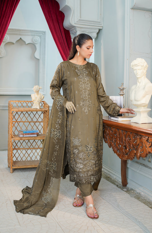 Marjjan Unstitched Embroidered Viscose Unstitched 3 Piece Suit - MV-284 Green - VSC25MR - Winter Collection