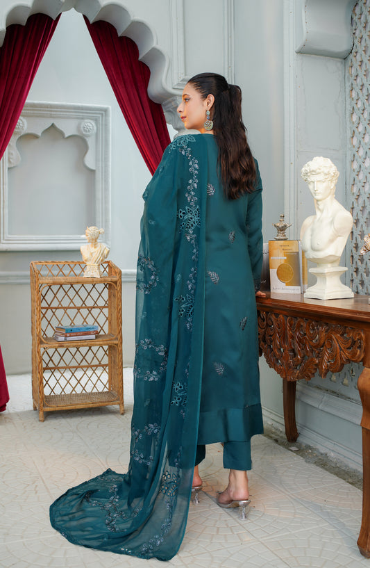Marjjan Unstitched Embroidered Viscose Unstitched 3 Piece Suit - MV-284 Teal - VSC25MR - Winter Collection