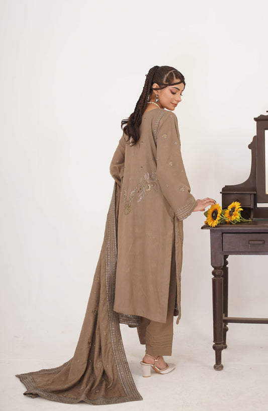Marjjan Luxury Embroidered Resham Wool Unstitched 3 Piece Suit - MRW-518 Skin - MRJ25WOL - Winter Collection