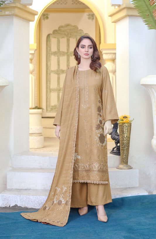 Marjjan Luxury Embroidered Resham Wool Unstitched 3 Piece Suit - MRW-512 Beige - MRJ25MRW - Winter Collection