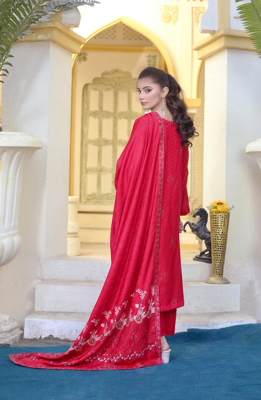 Marjjan Luxury Embroidered Resham Wool Unstitched 3 Piece Suit - MRW-512 Red - MRJ25MRW - Winter Collection