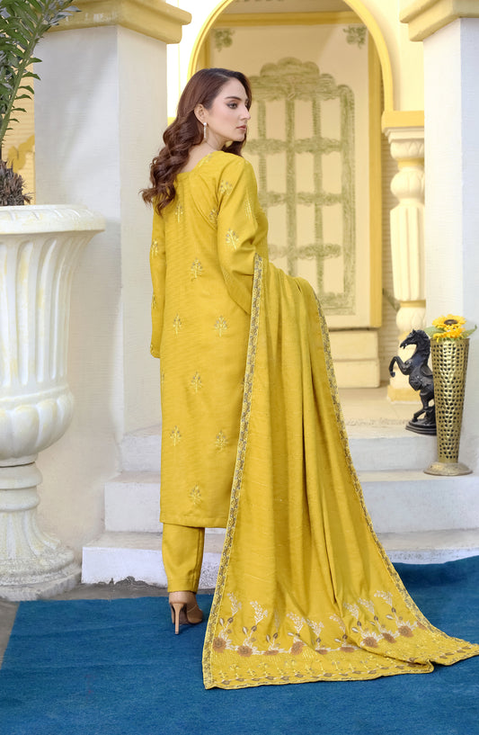Marjjan Luxury Embroidered Resham Wool Unstitched 3 Piece Suit - MRW-512 Mustard - MRJ25MRW - Winter Collection