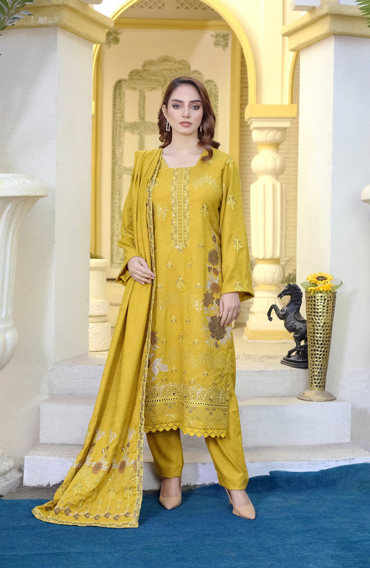 Marjjan Luxury Embroidered Resham Wool Unstitched 3 Piece Suit - MRW-512 Mustard - MRJ25MRW - Winter Collection