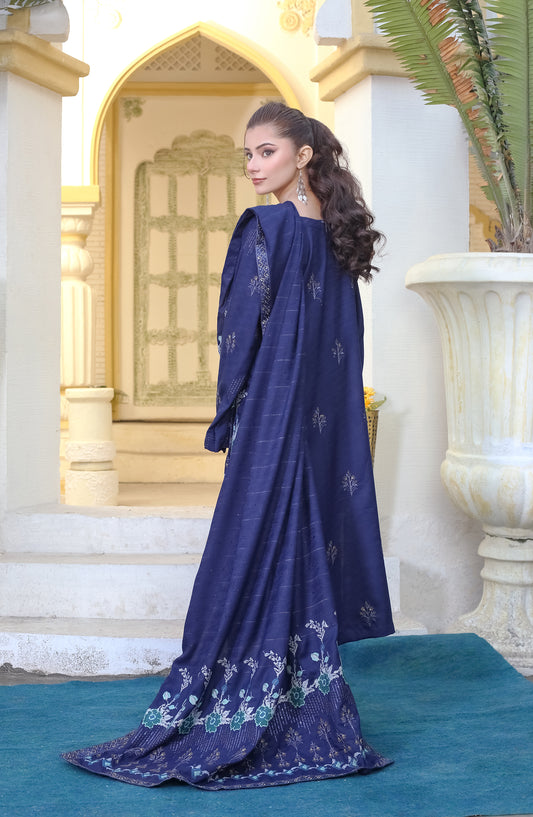 Marjjan Luxury Embroidered Resham Wool Unstitched 3 Piece Suit - MRW-512 Blue - MRJ25MRW - Winter Collection
