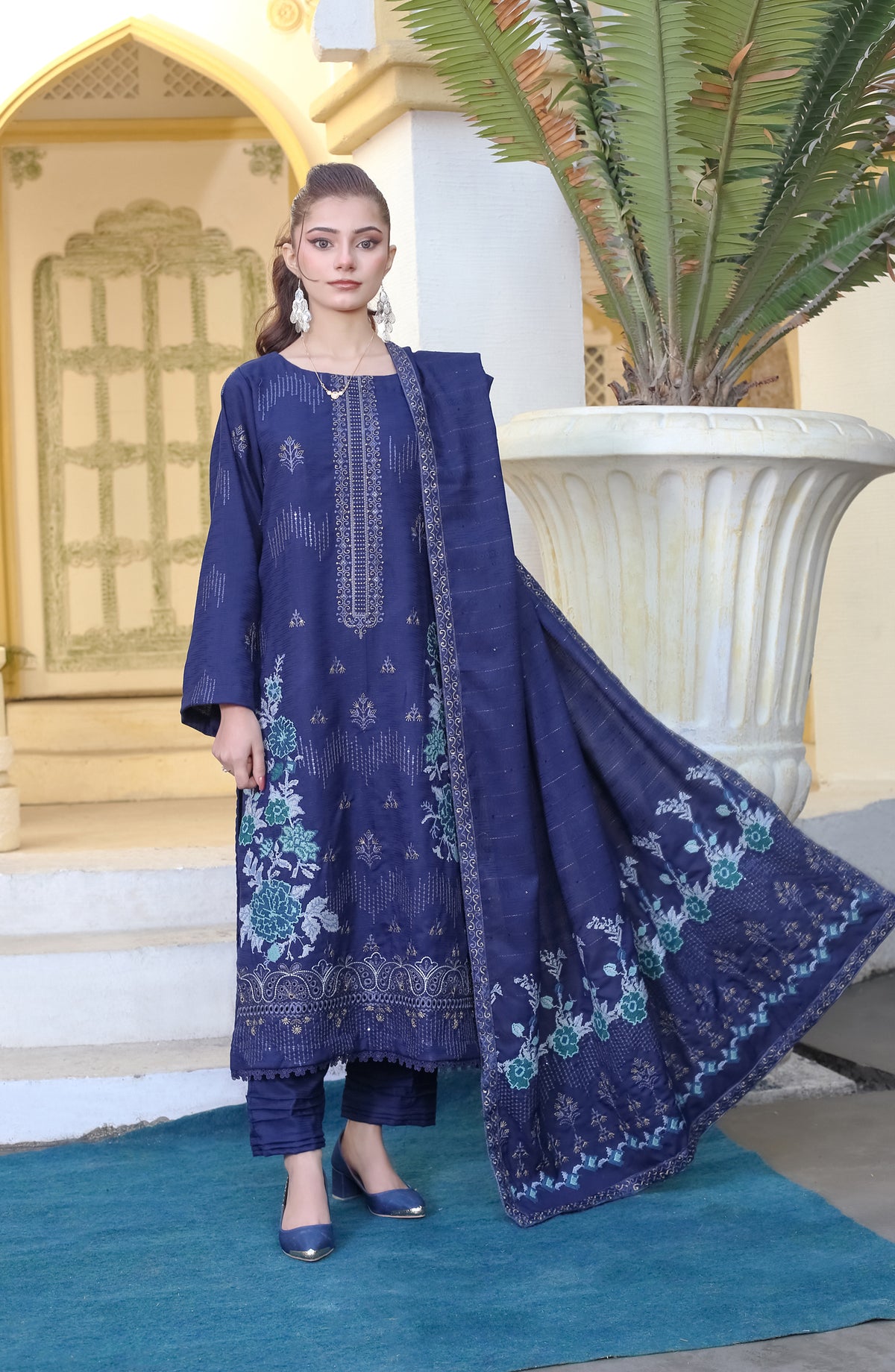Marjjan Luxury Embroidered Resham Wool Unstitched 3 Piece Suit - MRW-512 Blue - MRJ25MRW - Winter Collection