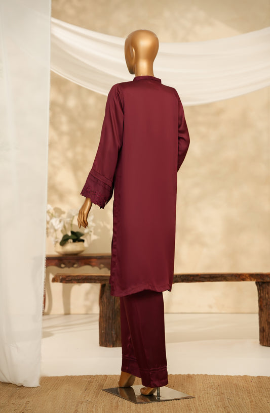 Marlene by Amna Khadija Embroidered Shamooz Silk Stitched 2 Piece Suit - MSS-22 - AM25MLSH - Maroon - Winter Collection
