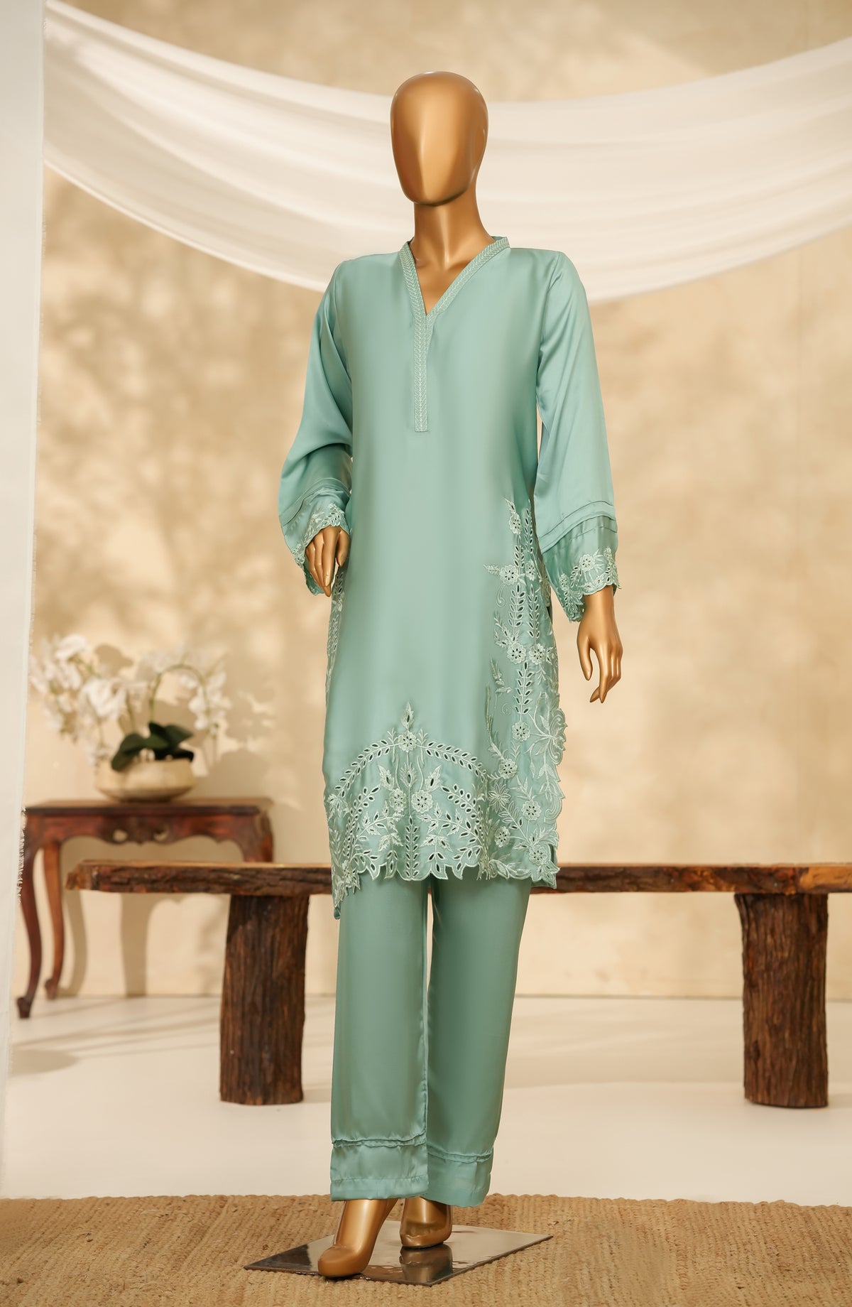 Marlene by Amna Khadija Embroidered Shamooz Silk Stitched 2 Piece Suit - MSS-21 - AM25MLSH - Blue - Winter Collection