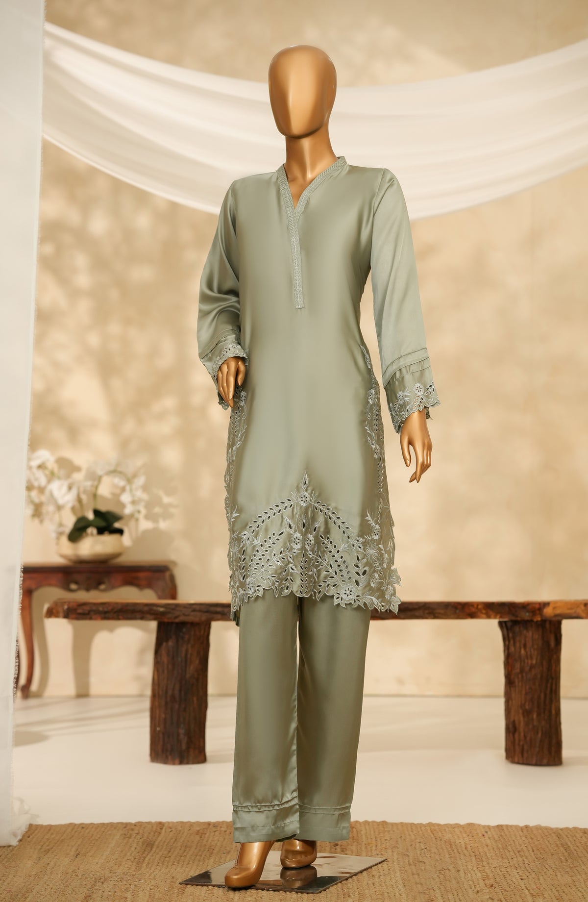 Marlene by Amna Khadija Embroidered Shamooz Silk Stitched 2 Piece Suit - MSS-20 - AM25MLSH - Green - Winter Collection