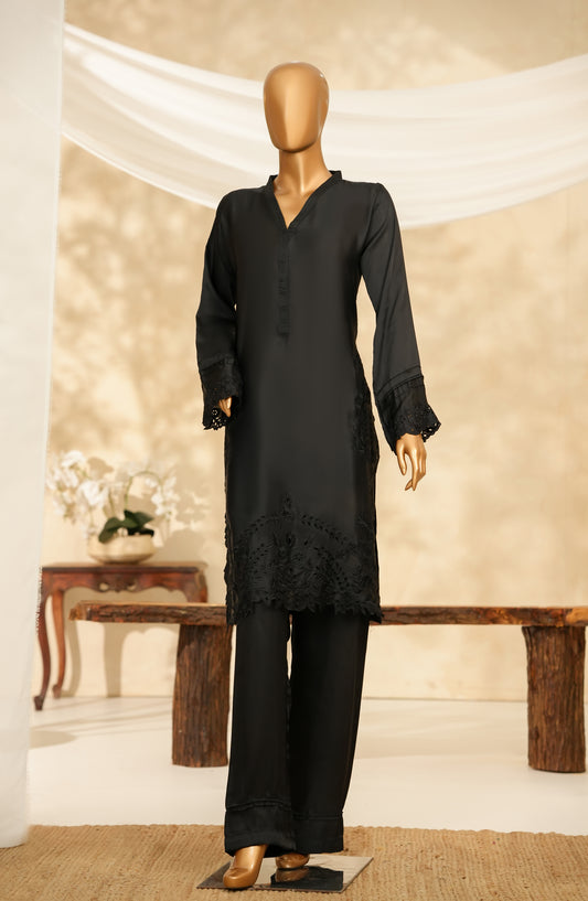 Marlene by Amna Khadija Embroidered Shamooz Silk Stitched 2 Piece Suit - MSS-19 - AM25MLSH - Black - Winter Collection