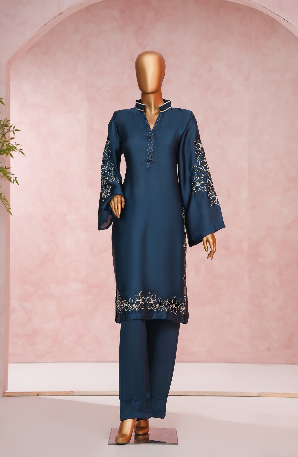 Marlene by Amna Khadija Embroidered Shamooz Silk Stitched 2 Piece Suit - MSS-18 - AM25MLSH - Blue - Winter Collection