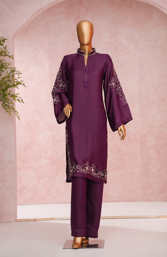 Marlene by Amna Khadija Embroidered Shamooz Silk Stitched 2 Piece Suit - MSS-17 - AM25MLSH - Purple - Winter Collection