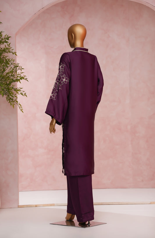 Marlene by Amna Khadija Embroidered Shamooz Silk Stitched 2 Piece Suit - MSS-17 - AM25MLSH - Purple - Winter Collection