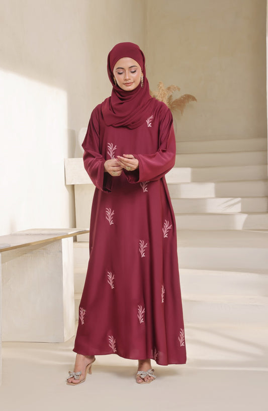 Kohinoor by TGM Closed-Front Maxi Premium Fabric Abaya - Maroon Wonder - TGM25KOH - Maroon