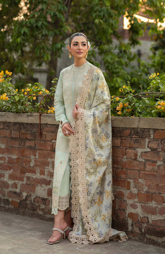 Maryam Hussain Embroidered Luxury Lawn Unstitched 3 Piece Suit - Gulbeen - MRH25LL - Green - Summer Collection