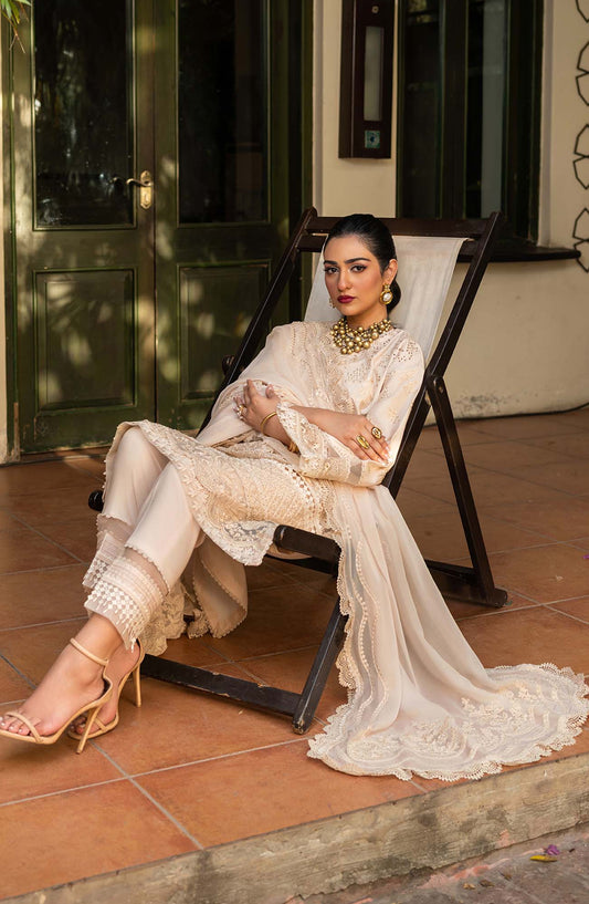 Maryam Hussain Embroidered Luxury Lawn Unstitched 3 Piece Suit - Raya - MRH25LL - Fawn - Summer Collection