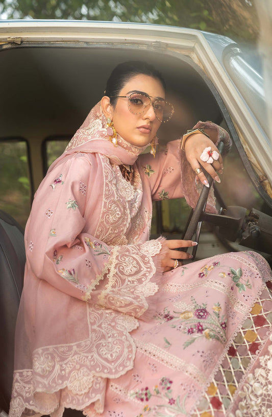 Maryam Hussain Embroidered Luxury Lawn Unstitched 3 Piece Suit - Naina - MRH25LL - Pink - Summer Collection