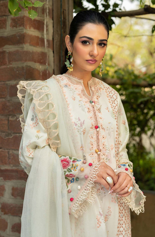 Maryam Hussain Embroidered Luxury Lawn Unstitched 3 Piece Suit - Batik - MRH25LL - Off White - Summer Collection