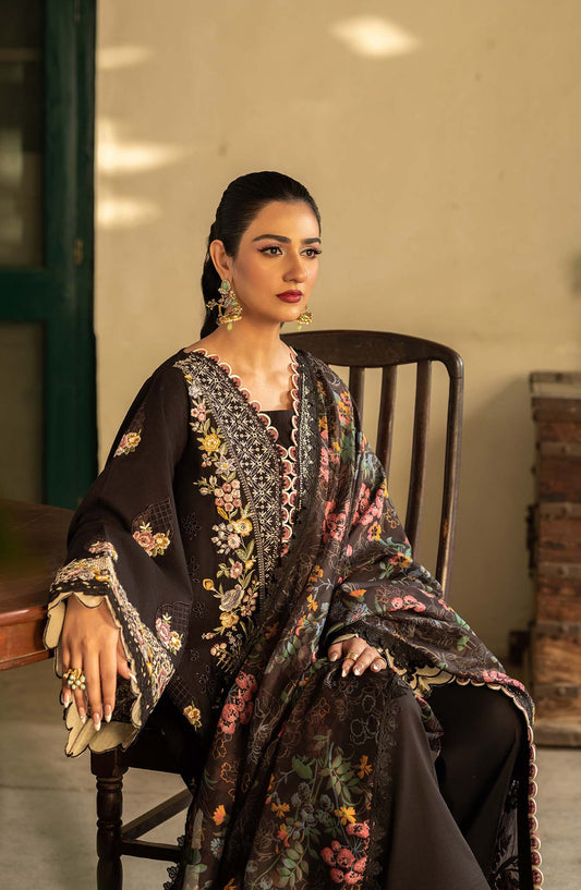 Maryam Hussain Embroidered Luxury Lawn Unstitched 3 Piece Suit - Koyal - MRH25LL - Black - Summer Collection