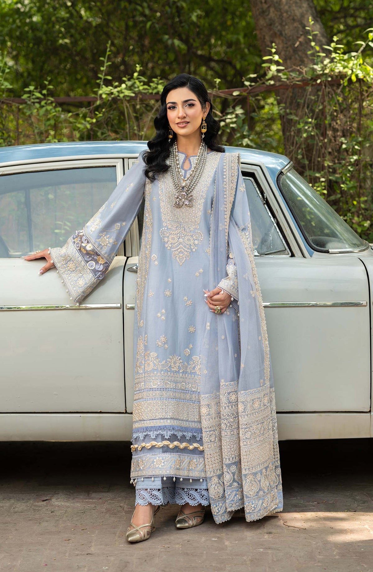 Maryam Hussain Embroidered Luxury Lawn Unstitched 3 Piece Suit - Badal - MRH25LL - Blue - Summer Collection