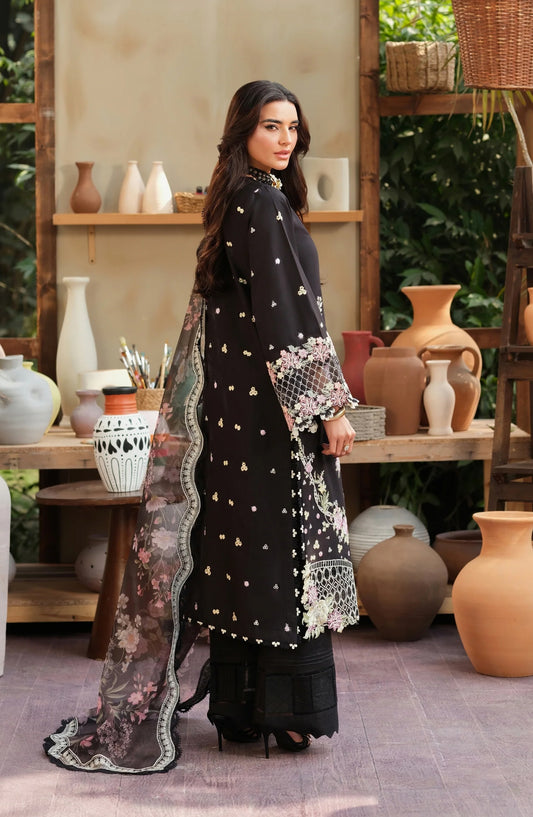 Maryam Hussain Embroidered Lawn Unstitched 3 Piece Suit - Noir - MRH26LW - Black - Luxury Summer Collection
