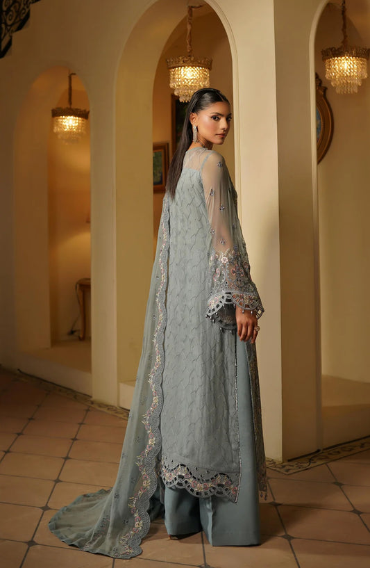 Maryams Luxury Embroidered Chiffon Unstitched 3 Piece Suit - SHAHANA-ARZ-9003 - MAR25LF - Blue - Festive Collection