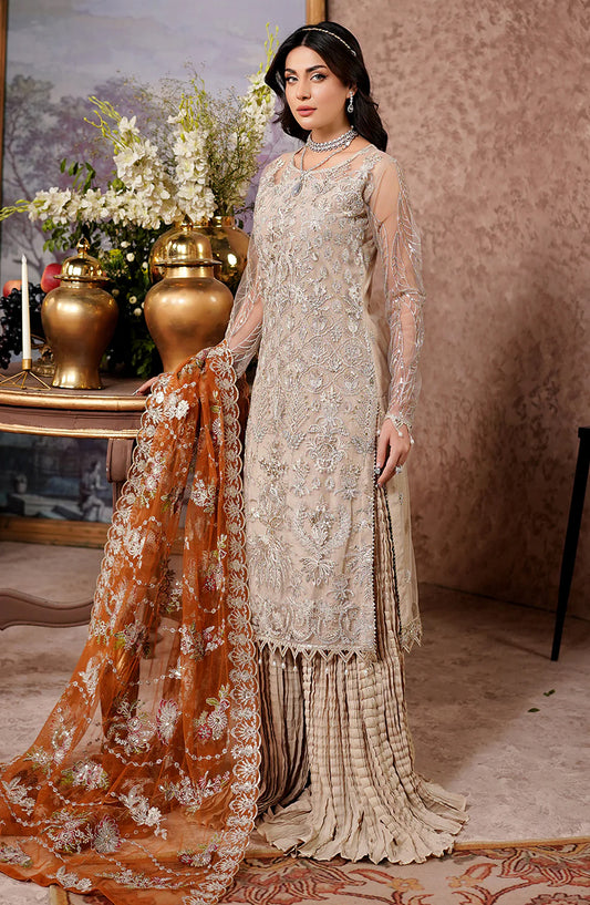 Maryams Luxury Embroidered Net Unstitched 3 Piece Suit - Eiraam-ARZ-8003 - MAR25LF - Fawn - Festive Collection