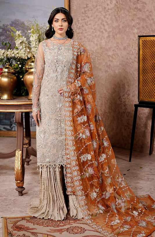 Maryams Luxury Embroidered Net Unstitched 3 Piece Suit - Eiraam-ARZ-8003 - MAR25LF - Fawn - Festive Collection