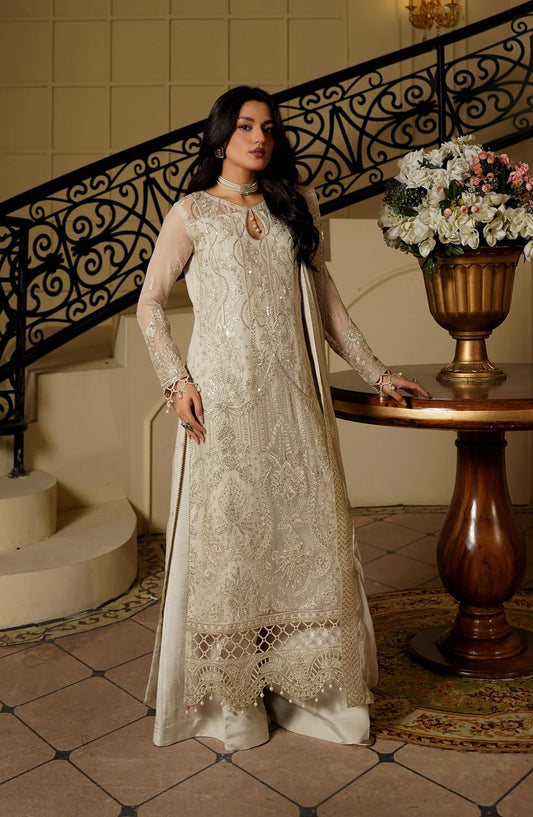 Maryams Luxury Embroidered Chiffon Unstitched 3 Piece Suit - ANUSHEH-ARZ-9007 - MAR25LF - White - Festive Collection