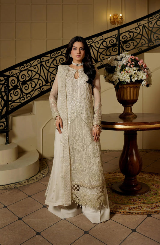 Maryams Luxury Embroidered Chiffon Unstitched 3 Piece Suit - ANUSHEH-ARZ-9007 - MAR25LF - White - Festive Collection