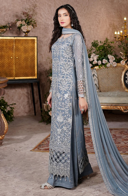 Maryams Luxury Embroidered Chiffon Unstitched 3 Piece Suit - Eilees-ARZ-8006 - MAR25LF - Blue - Festive Collection