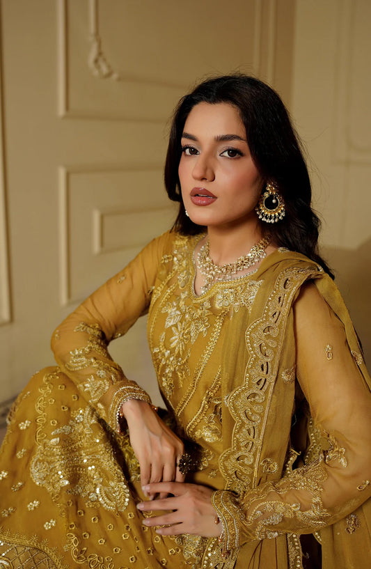 Maryams Luxury Embroidered Chiffon Unstitched 3 Piece Suit - Nyra-ARZ-9006 - MAR25LF - Mustard - Festive Collection