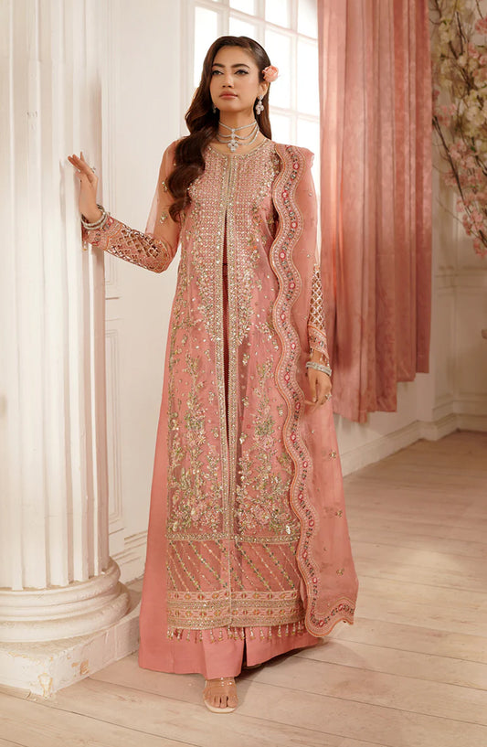 Maryams Luxury Embroidered Organza Unstitched 3 Piece Suit - Sibel-TBR-0007 - MAR25LF - Pink - Festive Collection