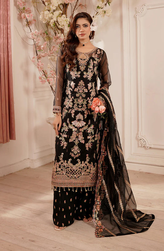 Maryams Luxury Embroidered Organza Unstitched 3 Piece Suit - Arzoo-TBR-0010 - MAR25LF - Black - Festive Collection