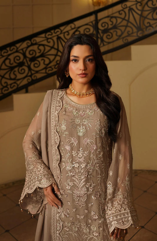 Maryams Luxury Embroidered Chiffon Unstitched 3 Piece Suit - MANAL-ARZ-9004 - MAR25LF - Grey - Festive Collection