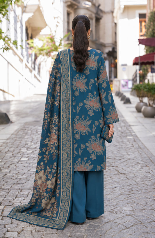Maryum Maniya by Amna Khadija Broshia Banarsi Cotton Unstitched 3 Piece Suit - AKMM-01 - AM26NYI - Blue - Winter Collection