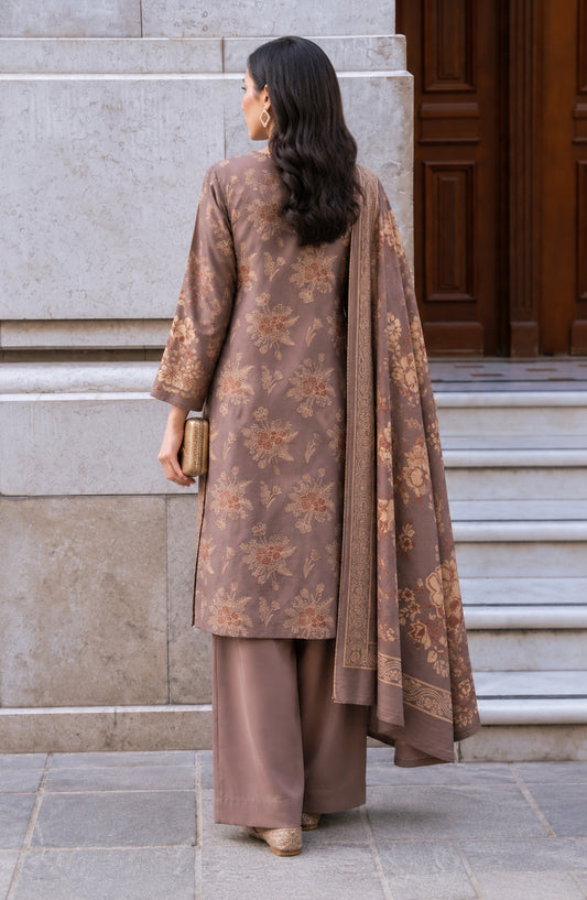 Maryum Maniya by Amna Khadija Broshia Banarsi Cotton Unstitched 3 Piece Suit - AKMM-03 - AM26NYI - Dusty Mauve - Winter Collection
