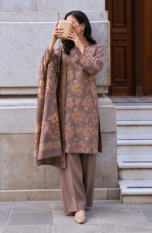 Maryum Maniya by Amna Khadija Broshia Banarsi Cotton Unstitched 3 Piece Suit - AKMM-03 - AM26NYI - Dusty Mauve - Winter Collection