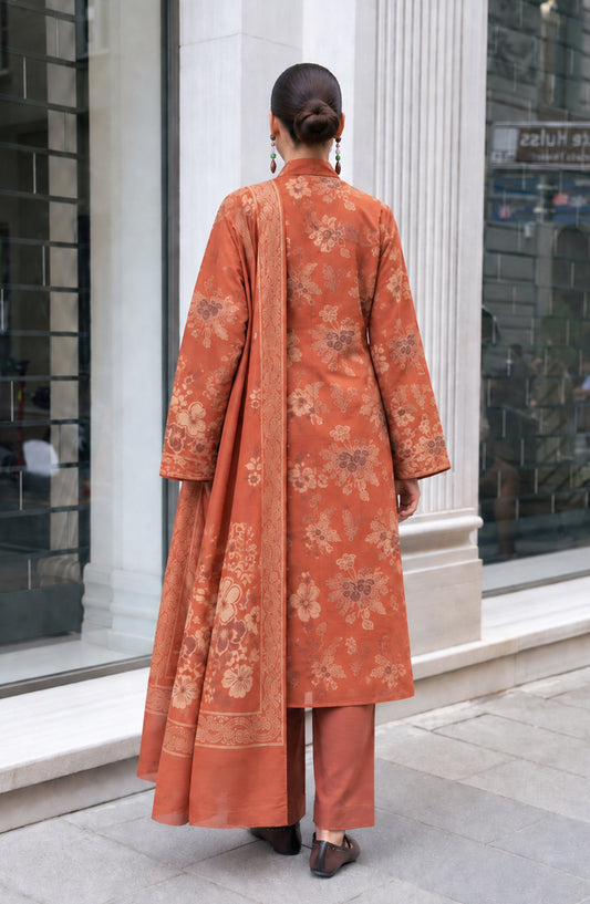 Maryum Maniya by Amna Khadija Broshia Banarsi Cotton Unstitched 3 Piece Suit - AKMM-05 - AM26NYI - Rust - Winter Collection