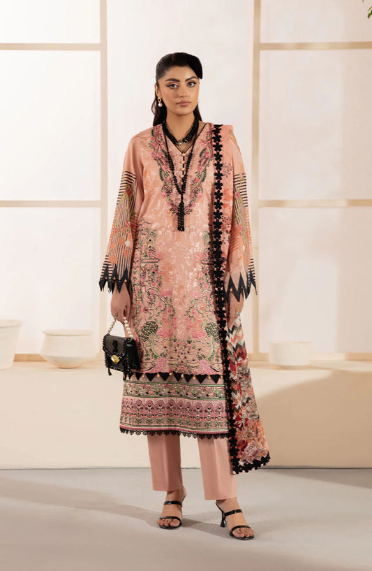 Mashaal by Ramsha Embroidered Lawn Unstitched 3 Piece Suit - L-1311 - RM25MSH13 - Peach - Summer Collection