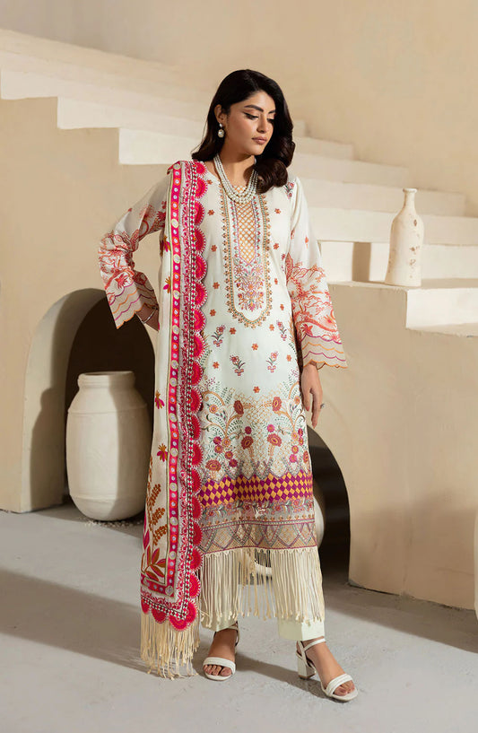 Mashaal by Ramsha Embroidered Lawn Unstitched 3 Piece Suit - L-1308 - RM25MSH13 - White - Summer Collection