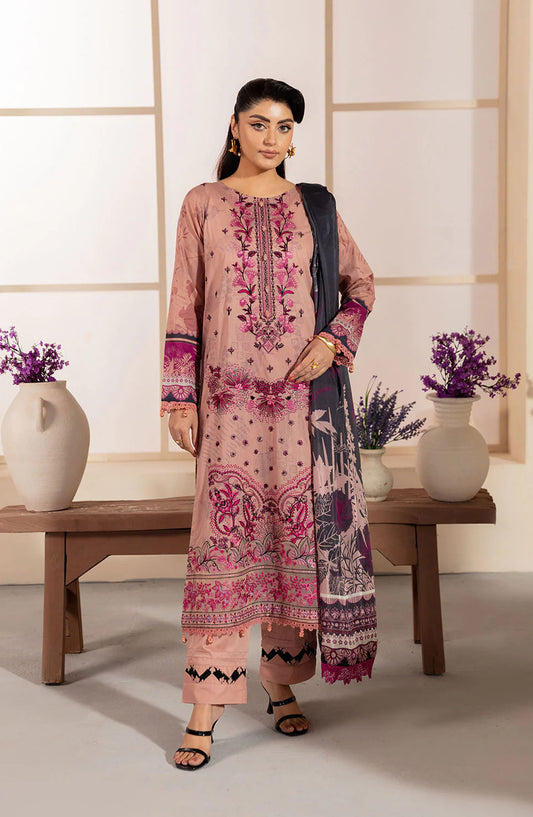 Mashaal by Ramsha Embroidered Lawn Unstitched 3 Piece Suit - L-1306 - RM25MSH13 - Peach - Summer Collection
