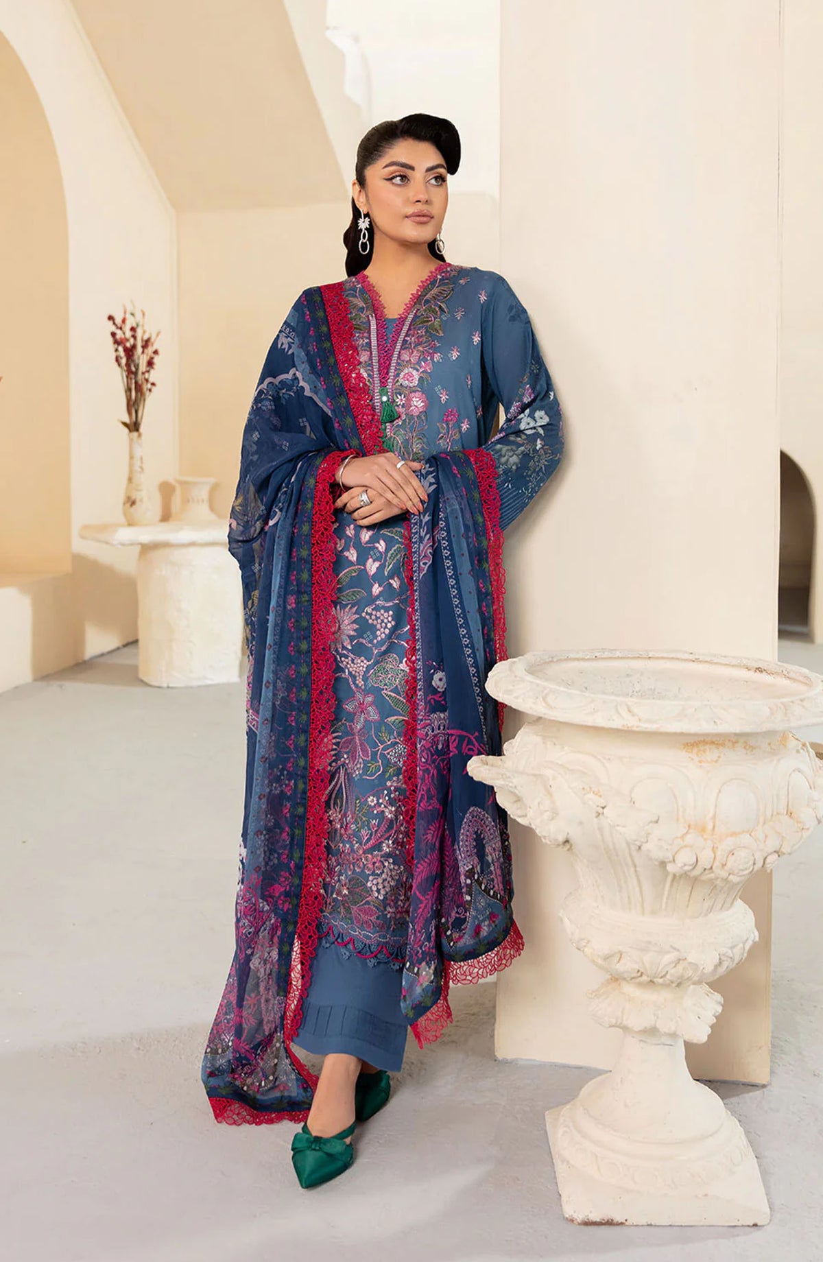 Mashaal by Ramsha Embroidered Lawn Unstitched 3 Piece Suit - L-1305 - RM25MSH13 - Blue - Summer Collection
